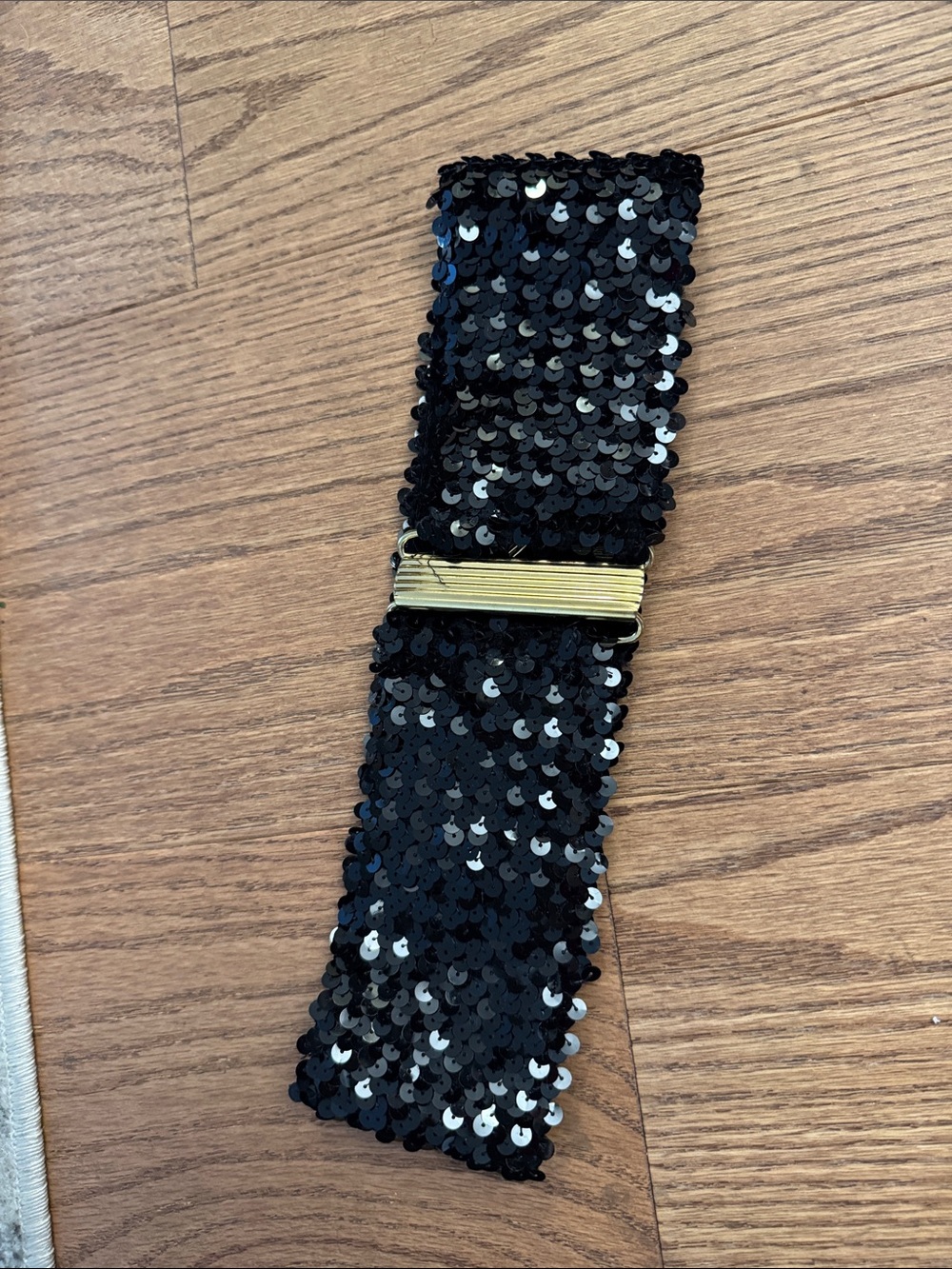 Black Sequin Wide Elastic Belt - Women's Accessory